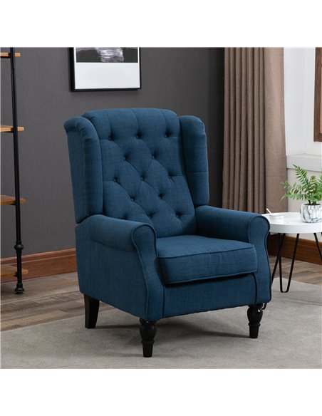 HOMCOM Wingback Accent Chair, Retro Upholstered Button Tufted Occasional Chair for Living Room and Bedroom, Blue 833-695V71BU - pic 67526 | FastDaddyshop
