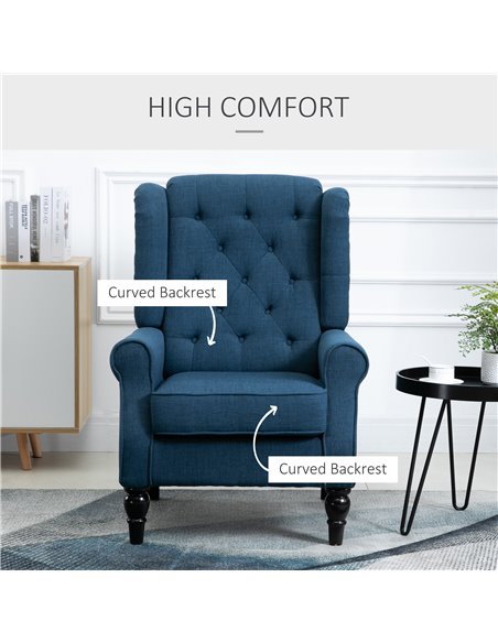 HOMCOM Wingback Accent Chair, Retro Upholstered Button Tufted Occasional Chair for Living Room and Bedroom, Blue 833-695V71BU - pic 67528 | FastDaddyshop