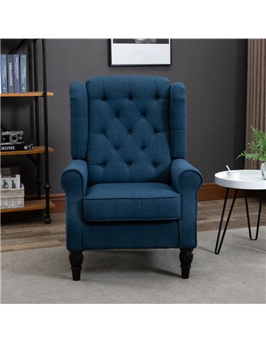 HOMCOM Wingback Accent Chair, Retro Upholstered Button Tufted Occasional Chair for Living Room and Bedroom, Blue 833-695V71BU