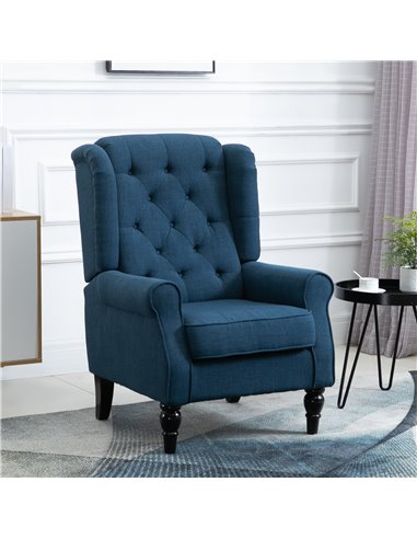 HOMCOM Wingback Accent Chair, Retro Upholstered Button Tufted Occasional Chair for Living Room and Bedroom, Blue 833-695V71BU
