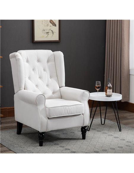 HOMCOM Wingback Accent Chair, Retro Button Tufted Upholstered Occasional Chair for Living Room, Bedroom, Cream White 833-695V71C - pic 67535 | FastDaddyshop