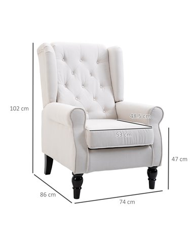 HOMCOM Wingback Accent Chair, Retro Button Tufted Upholstered Occasional Chair for Living Room, Bedroom, Cream White 833-695V71C