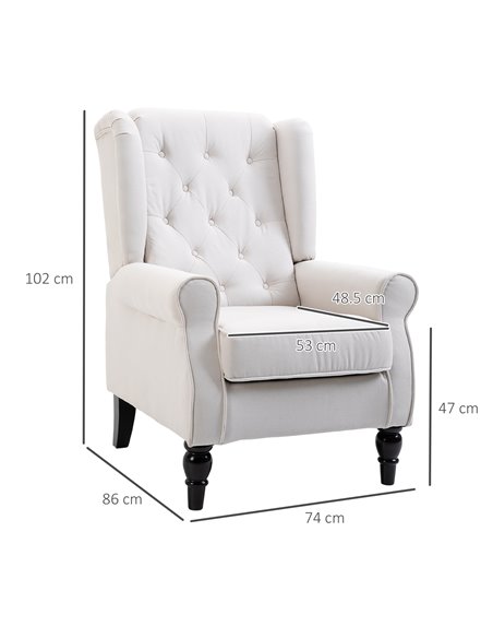 HOMCOM Wingback Accent Chair, Retro Button Tufted Upholstered Occasional Chair for Living Room, Bedroom, Cream White 833-695V71C - pic 67536 | FastDaddyshop