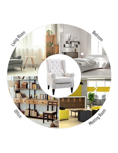 HOMCOM Wingback Accent Chair, Retro Button Tufted Upholstered Occasional Chair for Living Room, Bedroom, Cream White 833-695V71C