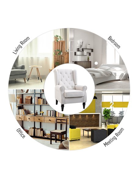 HOMCOM Wingback Accent Chair, Retro Button Tufted Upholstered Occasional Chair for Living Room, Bedroom, Cream White 833-695V71C - pic 67537 | FastDaddyshop
