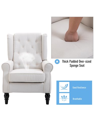 HOMCOM Wingback Accent Chair, Retro Button Tufted Upholstered Occasional Chair for Living Room, Bedroom, Cream White 833-695V71C
