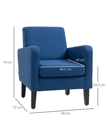 HOMCOM Modern Accent Chair, Occasional Chair with Rubber Wood Legs for Living Room, Bedroom, Blue 839-001V71BU - pic 67563 | FastDaddyshop