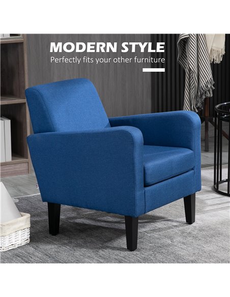 HOMCOM Modern Accent Chair, Occasional Chair with Rubber Wood Legs for Living Room, Bedroom, Blue 839-001V71BU - pic 67564 | FastDaddyshop