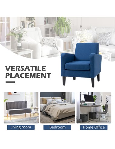 HOMCOM Modern Accent Chair, Occasional Chair with Rubber Wood Legs for Living Room, Bedroom, Blue 839-001V71BU