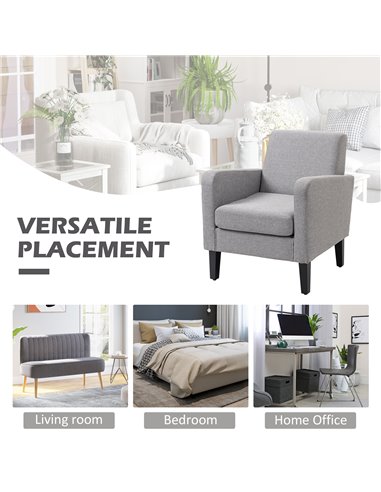 HOMCOM Modern Accent Chair, Occasional Chair with Rubber Wood Legs for Living Room, Bedroom, Light Grey 839-001V71LG