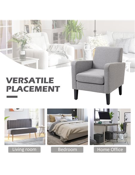 HOMCOM Modern Accent Chair, Occasional Chair with Rubber Wood Legs for Living Room, Bedroom, Light Grey 839-001V71LG - pic 67576 | FastDaddyshop