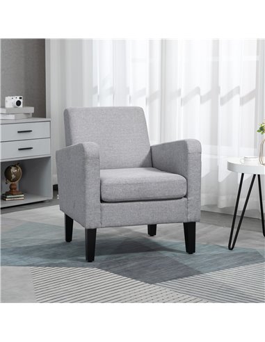 HOMCOM Modern Accent Chair, Occasional Chair with Rubber Wood Legs for Living Room, Bedroom, Light Grey 839-001V71LG