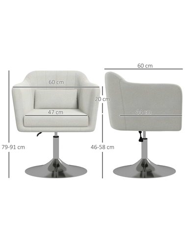 HOMCOM Modern Accent Chair with Swivel Base, Height Adjustable Arm Chair with Pillow for Living Room, Bedroom, Cream White 833-7