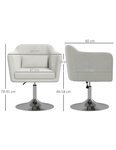 HOMCOM Modern Accent Chair with Swivel Base, Height Adjustable Arm Chair with Pillow for Living Room, Bedroom, Cream White 833-7 - pic 67581 | FastDaddyshop