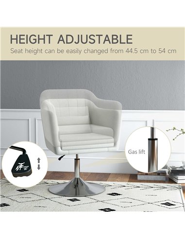 HOMCOM Modern Accent Chair with Swivel Base, Height Adjustable Arm Chair with Pillow for Living Room, Bedroom, Cream White 833-7