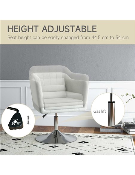 HOMCOM Modern Accent Chair with Swivel Base, Height Adjustable Arm Chair with Pillow for Living Room, Bedroom, Cream White 833-7 - pic 67582 | FastDaddyshop