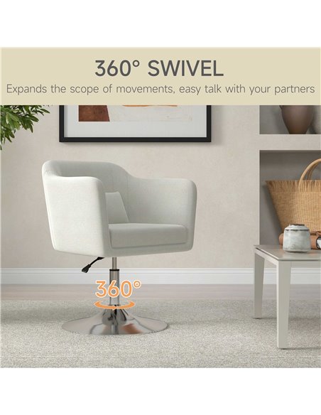 HOMCOM Modern Accent Chair with Swivel Base, Height Adjustable Arm Chair with Pillow for Living Room, Bedroom, Cream White 833-7 - pic 67583 | FastDaddyshop