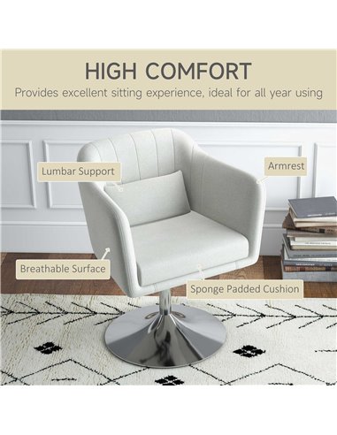 HOMCOM Modern Accent Chair with Swivel Base, Height Adjustable Arm Chair with Pillow for Living Room, Bedroom, Cream White 833-7