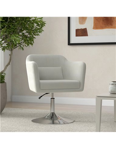 HOMCOM Modern Accent Chair with Swivel Base, Height Adjustable Arm Chair with Pillow for Living Room, Bedroom, Cream White 833-7