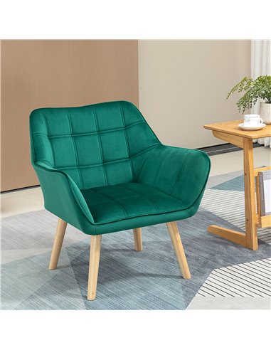 HOMCOM Accent Chair, Arm Chair with Wide Arms, Slanted Back, Thick Padding and Rubber Wooden Legs for Living Room, Green 833-799