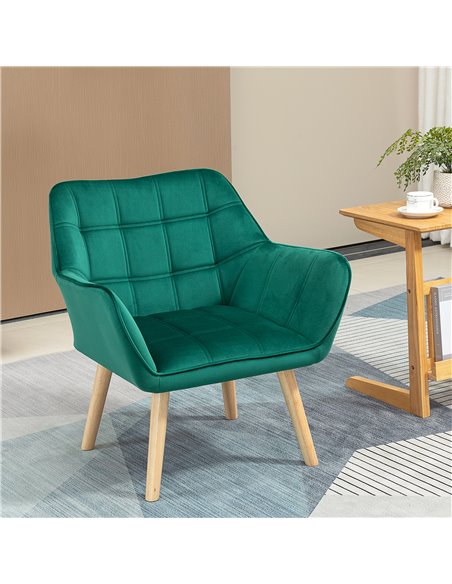 HOMCOM Accent Chair, Arm Chair with Wide Arms, Slanted Back, Thick Padding and Rubber Wooden Legs for Living Room, Green 833-799 - pic 67607 | FastDaddyshop