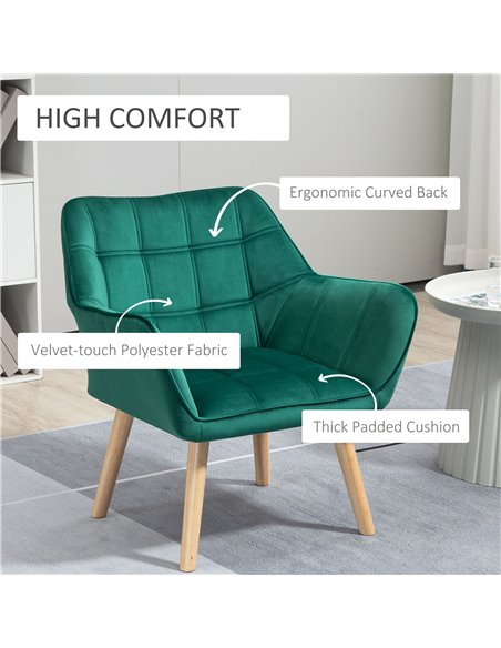 HOMCOM Accent Chair, Arm Chair with Wide Arms, Slanted Back, Thick Padding and Rubber Wooden Legs for Living Room, Green 833-799 - pic 67609 | FastDaddyshop