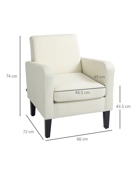 HOMCOM Modern Accent Chair, Occasional Chair with Rubber Wood Legs for Living Room, Bedroom, Cream White 839-001V71CW - pic 67617 | FastDaddyshop