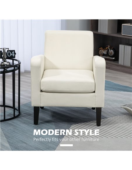 HOMCOM Modern Accent Chair, Occasional Chair with Rubber Wood Legs for Living Room, Bedroom, Cream White 839-001V71CW - pic 67618 | FastDaddyshop