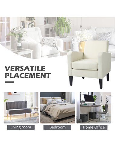 HOMCOM Modern Accent Chair, Occasional Chair with Rubber Wood Legs for Living Room, Bedroom, Cream White 839-001V71CW