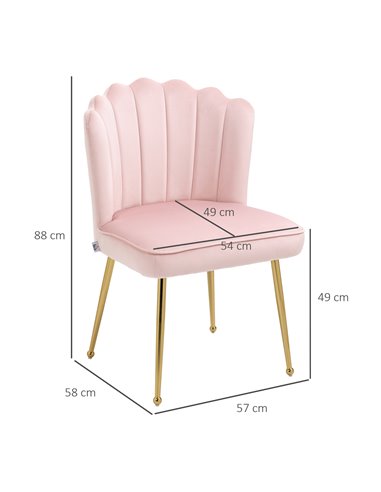 HOMCOM Shell Luxe Velvet Accent Chair, Modern Living Room Chair with Gold Metal Legs for Living Room, Bedroom, Home Office, Set 