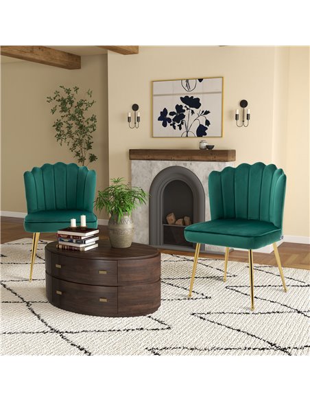 HOMCOM Shell Luxe Velvet Accent Chair, Modern Living Room Chair with Gold Metal Legs for Living Room, Bedroom, Home Office, Set  - pic 67634 | FastDaddyshop