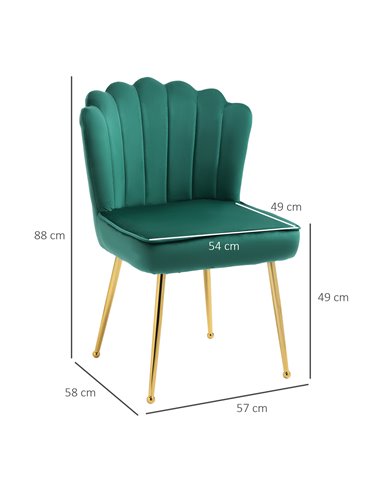 HOMCOM Shell Luxe Velvet Accent Chair, Modern Living Room Chair with Gold Metal Legs for Living Room, Bedroom, Home Office, Set 