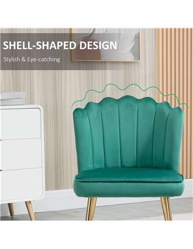 HOMCOM Shell Luxe Velvet Accent Chair, Modern Living Room Chair with Gold Metal Legs for Living Room, Bedroom, Home Office, Set 