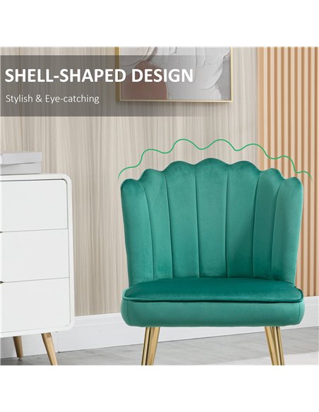 HOMCOM Shell Luxe Velvet Accent Chair, Modern Living Room Chair with Gold Metal Legs for Living Room, Bedroom, Home Office, Set  - pic 67637 | FastDaddyshop