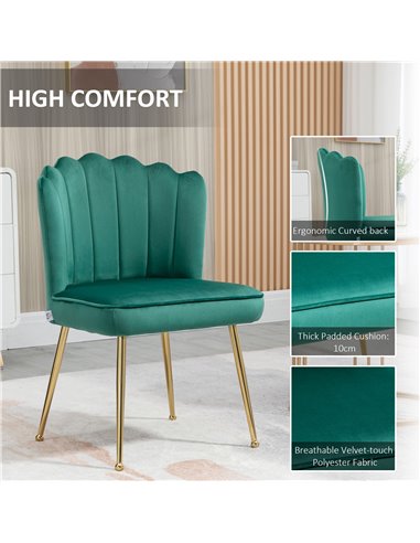 HOMCOM Shell Luxe Velvet Accent Chair, Modern Living Room Chair with Gold Metal Legs for Living Room, Bedroom, Home Office, Set 