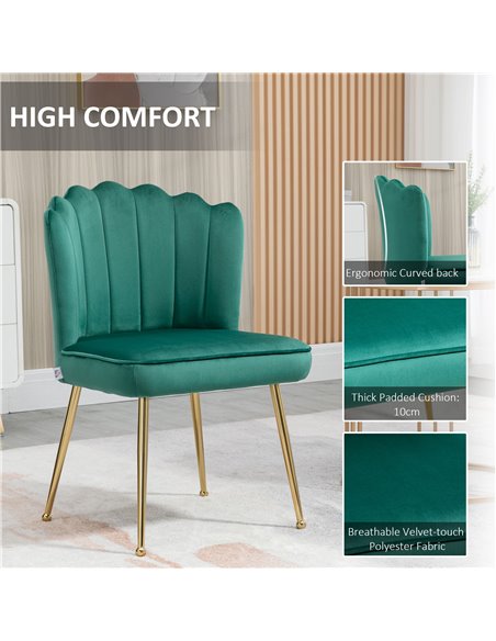 HOMCOM Shell Luxe Velvet Accent Chair, Modern Living Room Chair with Gold Metal Legs for Living Room, Bedroom, Home Office, Set  - pic 67638 | FastDaddyshop