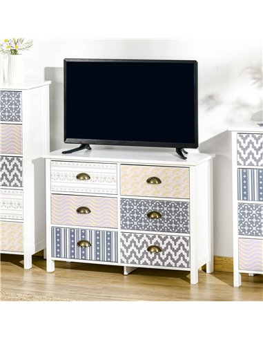 HOMCOM Chest of Drawers, 6-Drawer Dresser with Metal Handles, Wide Storage Cabinet Unit for Living Room, Bedroom