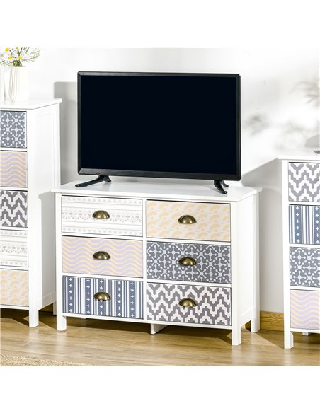 HOMCOM Chest of Drawers, 6-Drawer Dresser with Metal Handles, Wide Storage Cabinet Unit for Living Room, Bedroom - pic 6764 | FastDaddyshop