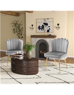 HOMCOM Set of 2 Modern Shell Luxe Velvet Accent Chair, Grey 839-P030 2