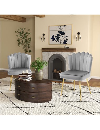 HOMCOM Shell Luxe Velvet Accent Chair, Modern Living Room Chair with Gold Metal Legs for Living Room, Bedroom, Home Office, Set 