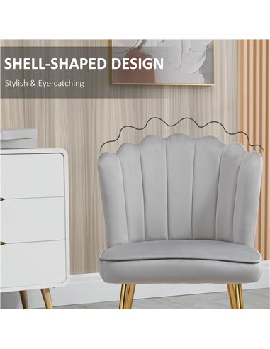 HOMCOM Shell Luxe Velvet Accent Chair, Modern Living Room Chair with Gold Metal Legs for Living Room, Bedroom, Home Office, Set 