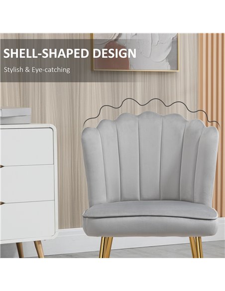 HOMCOM Shell Luxe Velvet Accent Chair, Modern Living Room Chair with Gold Metal Legs for Living Room, Bedroom, Home Office, Set  - pic 67646 | FastDaddyshop