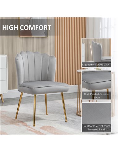 HOMCOM Shell Luxe Velvet Accent Chair, Modern Living Room Chair with Gold Metal Legs for Living Room, Bedroom, Home Office, Set 