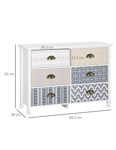 HOMCOM Chest of Drawers, 6-Drawer Dresser with Metal Handles, Wide Storage Cabinet Unit for Living Room, Bedroom