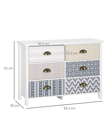 HOMCOM Chest of Drawers, 6-Drawer Dresser with Metal Handles, Wide Storage Cabinet Unit for Living Room, Bedroom - pic 6765 | FastDaddyshop