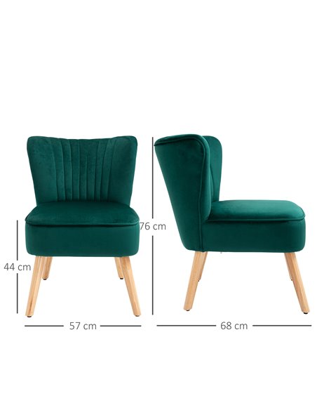 HOMCOM Velvet Accent Chair Occasional Tub Seat Padding Curved Back with Wood Frame Legs Home Furniture Set of 2 Green 833-P059 - pic 67662 | FastDaddyshop