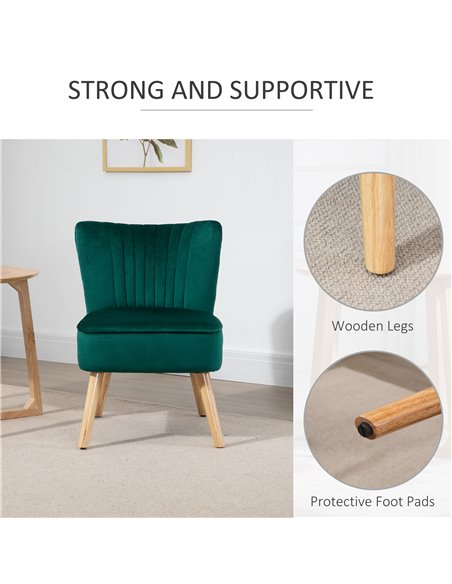 HOMCOM Velvet Accent Chair Occasional Tub Seat Padding Curved Back with Wood Frame Legs Home Furniture Set of 2 Green 833-P059 - pic 67663 | FastDaddyshop