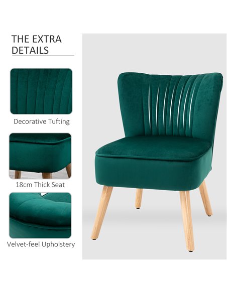 HOMCOM Velvet Accent Chair Occasional Tub Seat Padding Curved Back with Wood Frame Legs Home Furniture Set of 2 Green 833-P059 - pic 67664 | FastDaddyshop