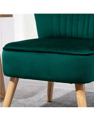 HOMCOM Velvet Accent Chair Occasional Tub Seat Padding Curved Back with Wood Frame Legs Home Furniture Set of 2 Green 833-P059