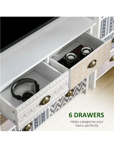 HOMCOM Chest of Drawers, 6-Drawer Dresser with Metal Handles, Wide Storage Cabinet Unit for Living Room, Bedroom